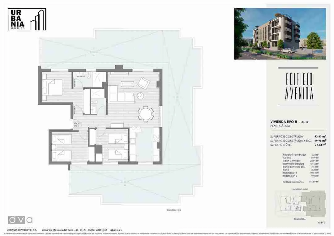 Plano de Ático H, Edificio Avenida