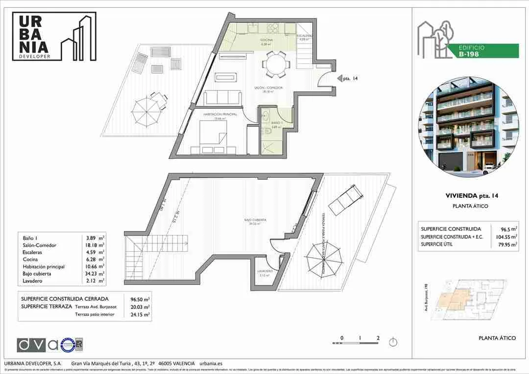 Plano de Ático Modelo F, Edificio B-198