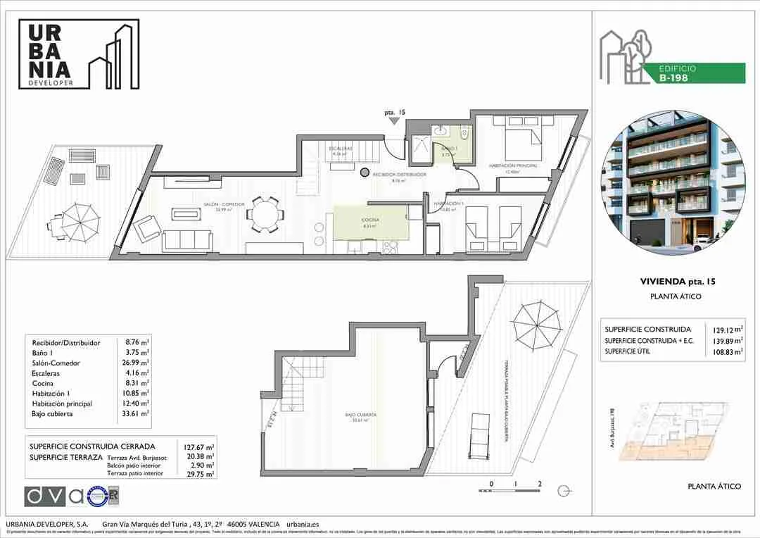 Plano de Ático Modelo G, Edificio B-198
