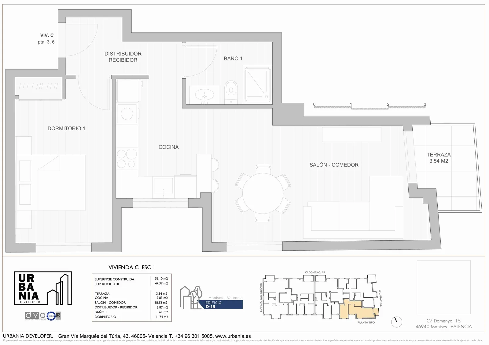 Plano de Esc. 1 Modelo C, Edificio D-15