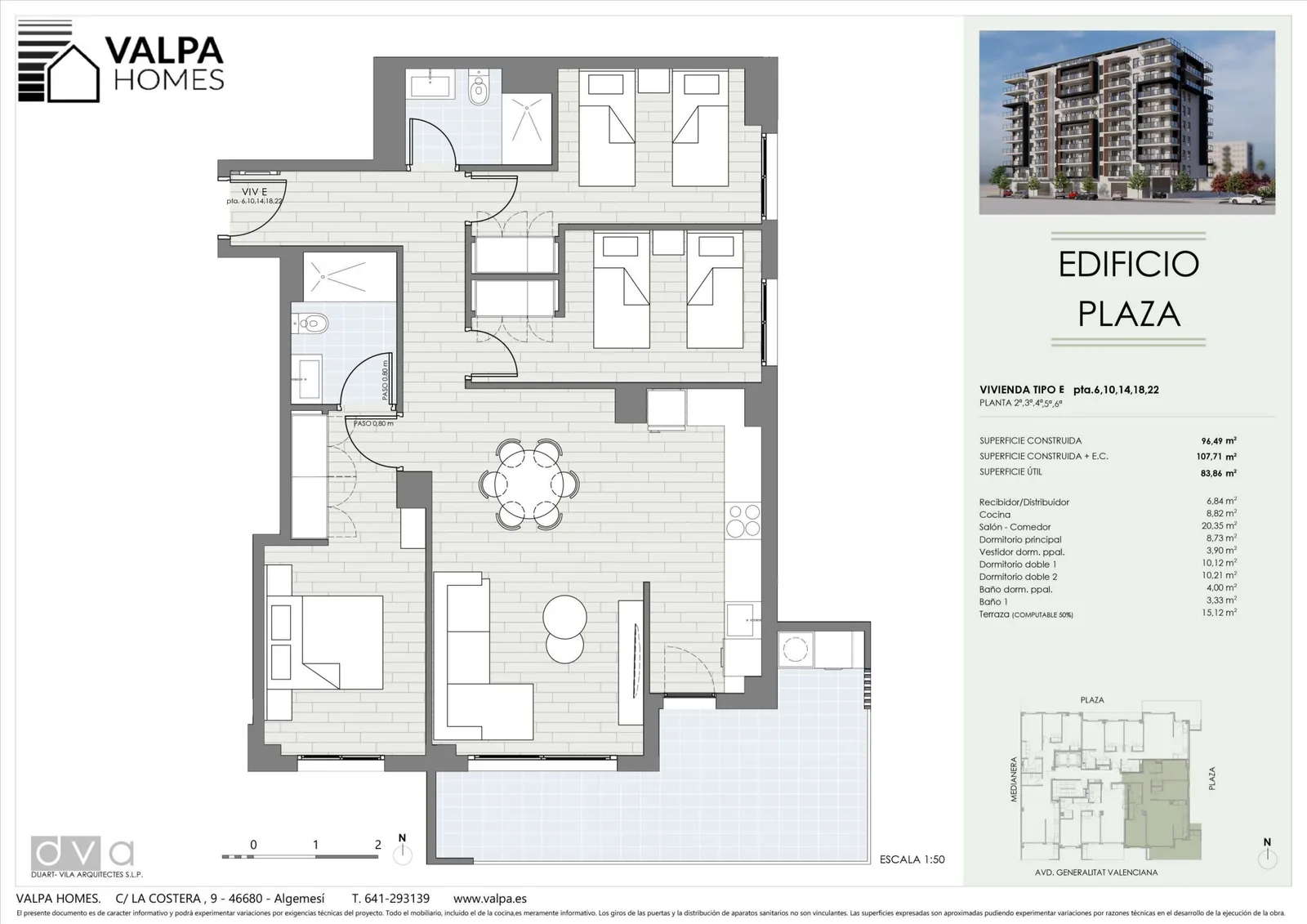 Plano de Piso 3º E, Edificio Plaza Algemesí