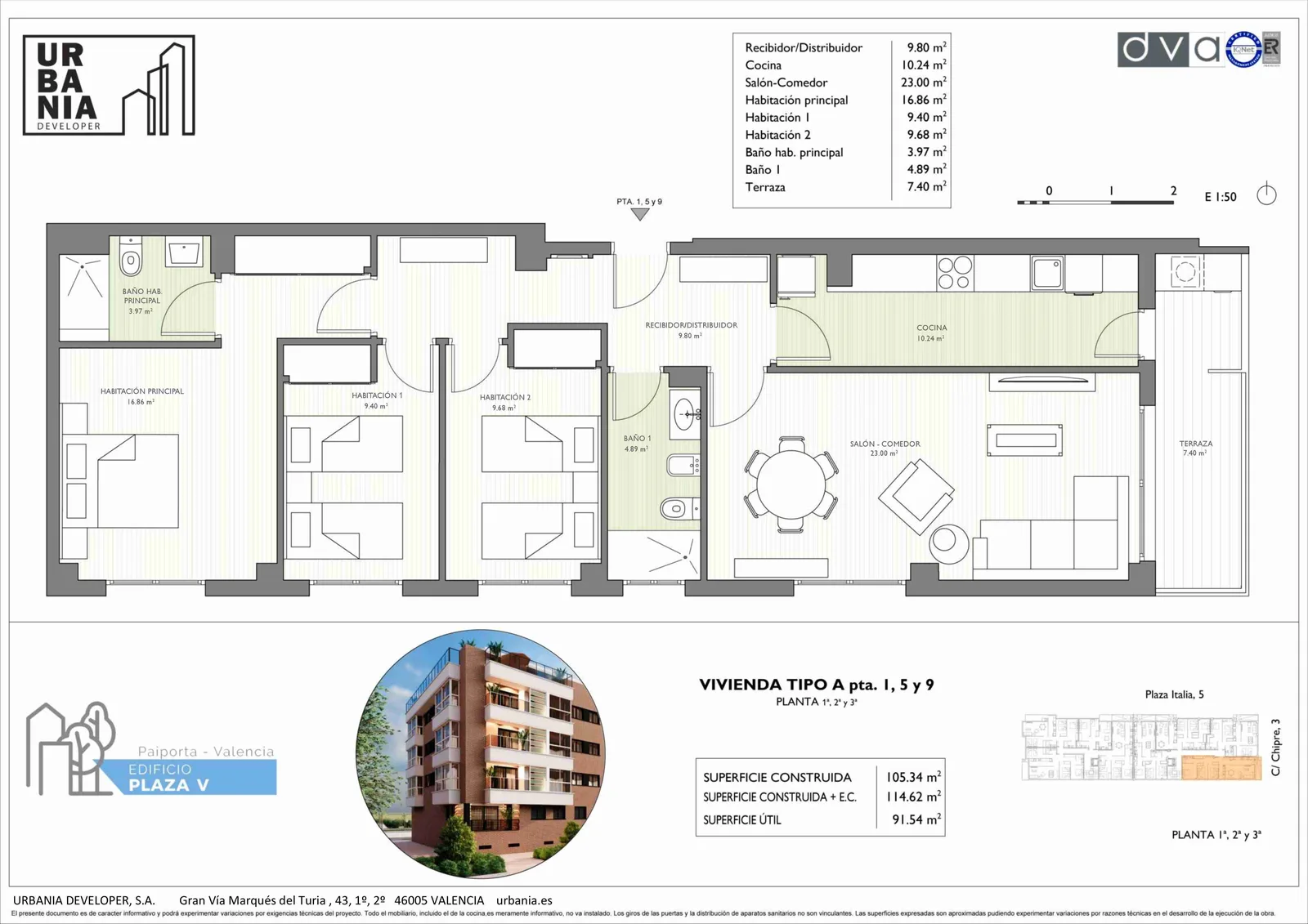 Plano de Modelo A, Edificio Plaza V