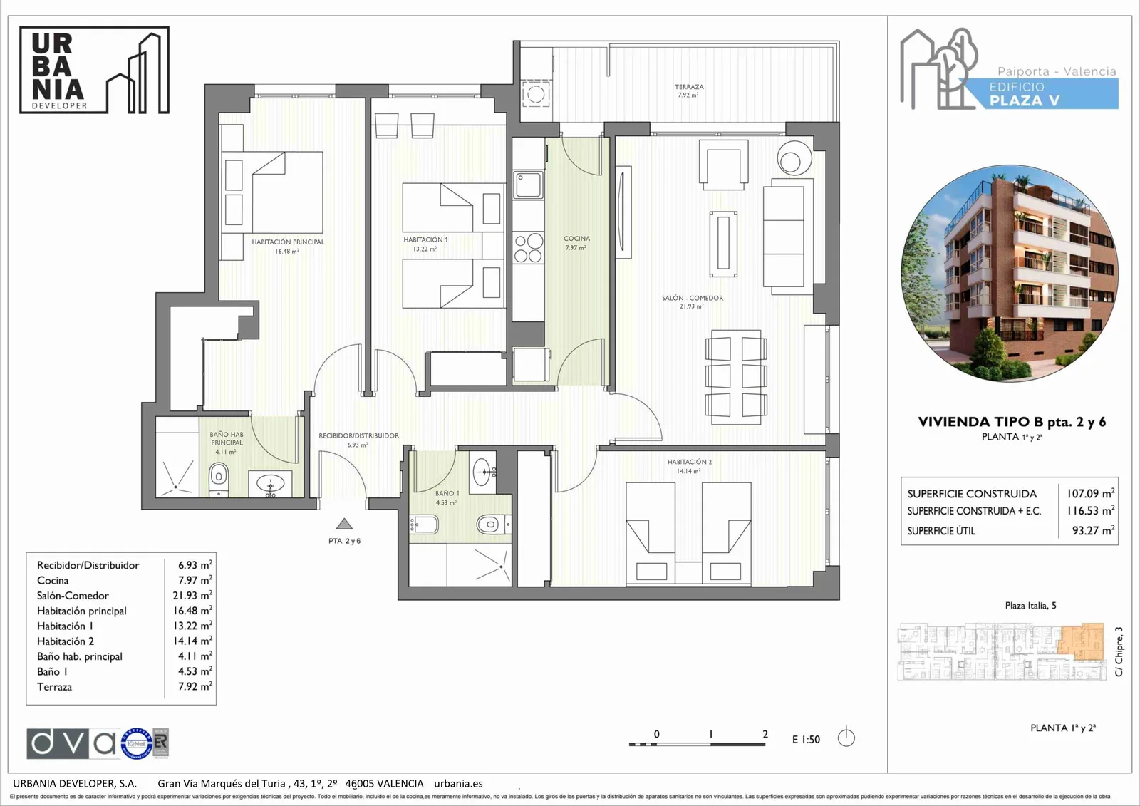Plano de Modelo B, Edificio Plaza V