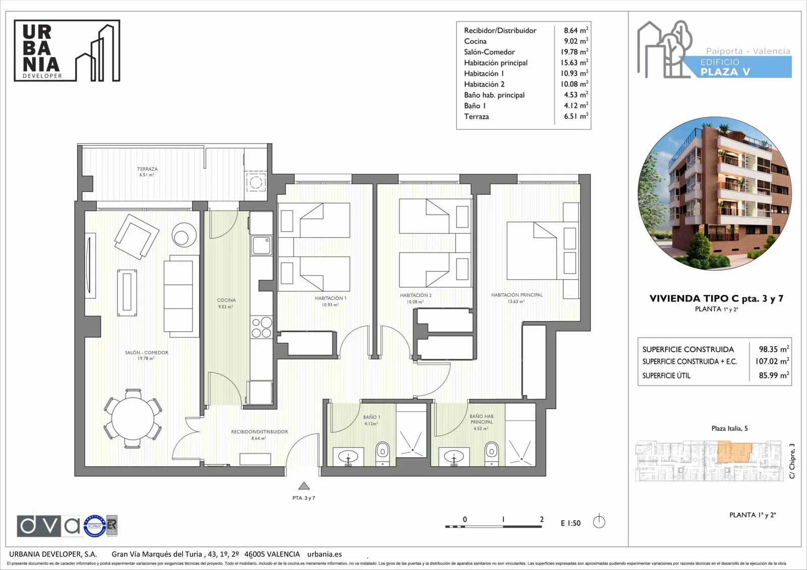 Plano de Modelo C, Edificio Plaza V