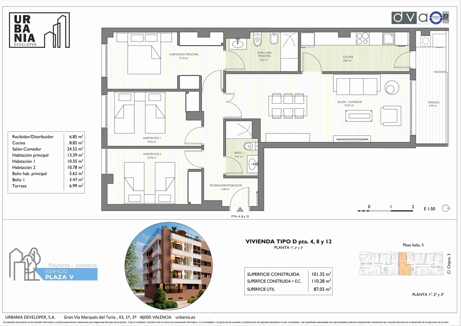 Plano de Modelo D, Edificio Plaza V