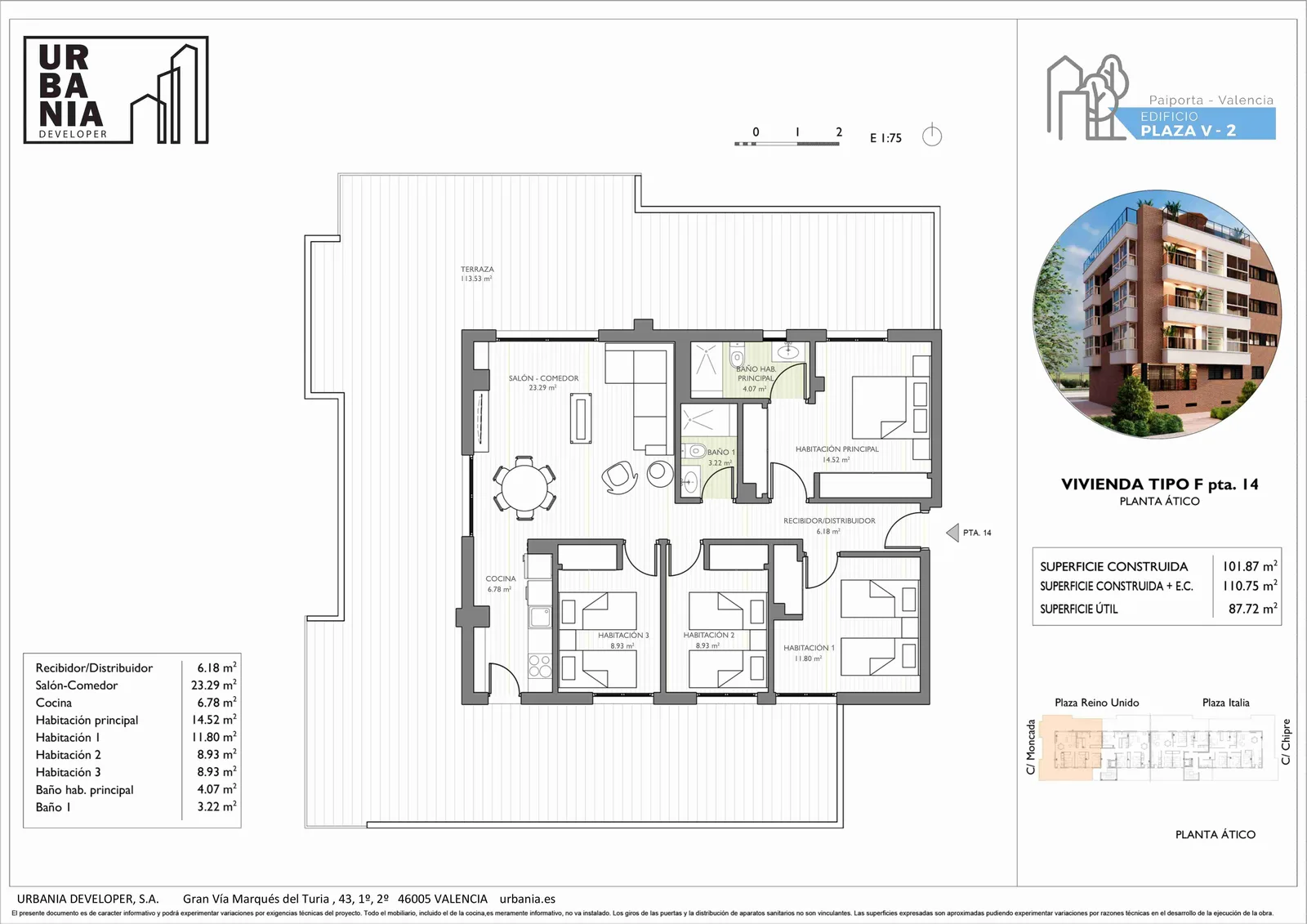 Plano de Ático F, Edificio Plaza V Fase 2