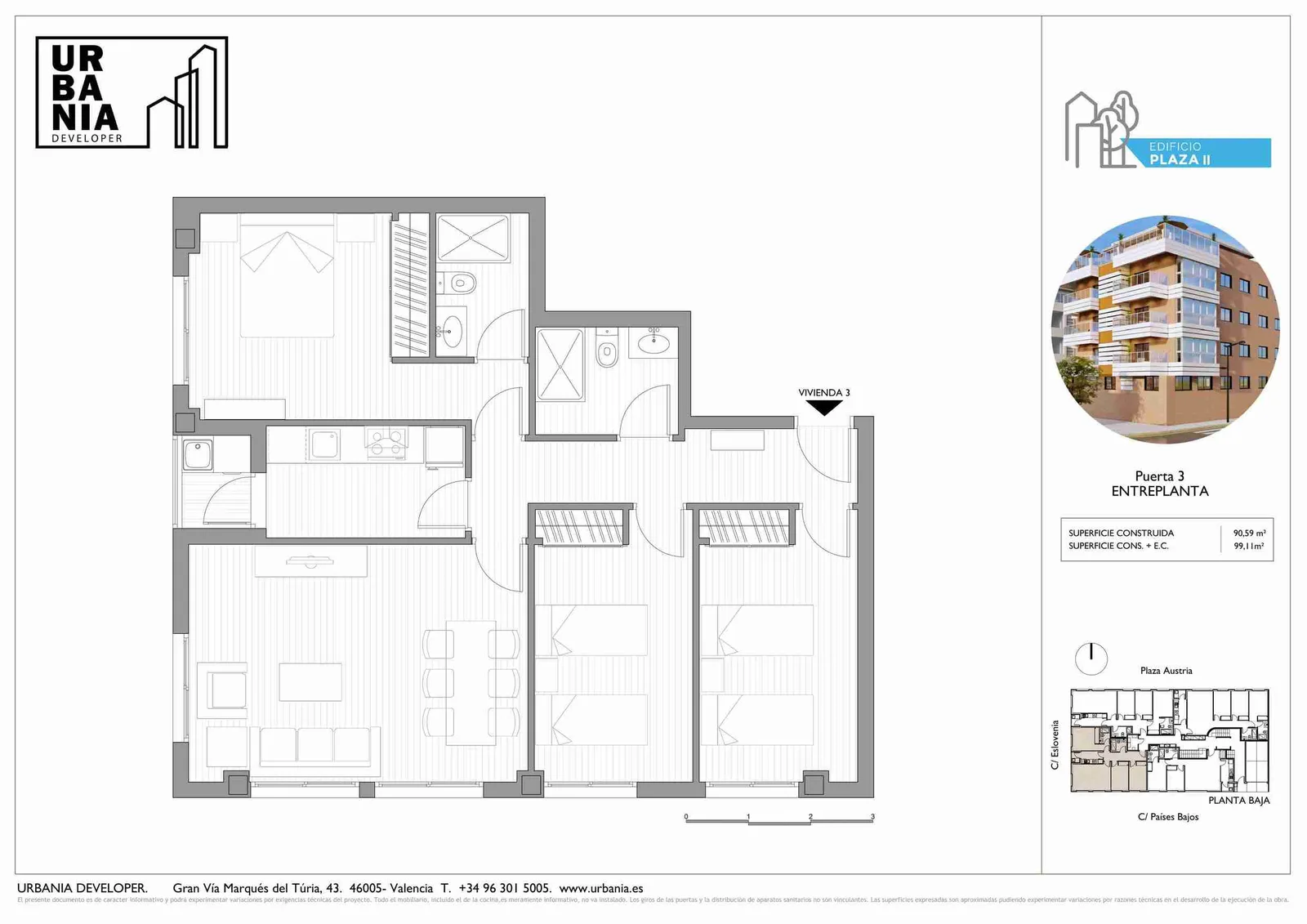 Plano de Piso C · garaje incluido, Edificio Plaza II