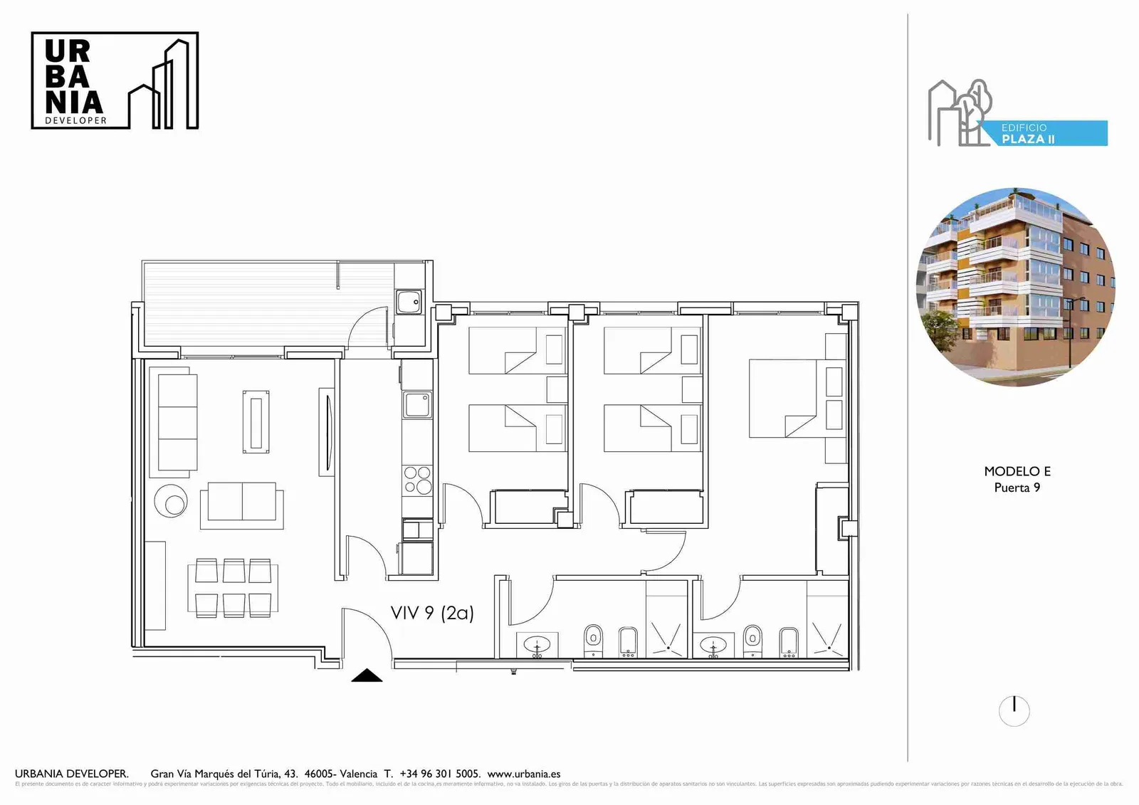 Plano de Piso E · garaje incluido, Edificio Plaza II