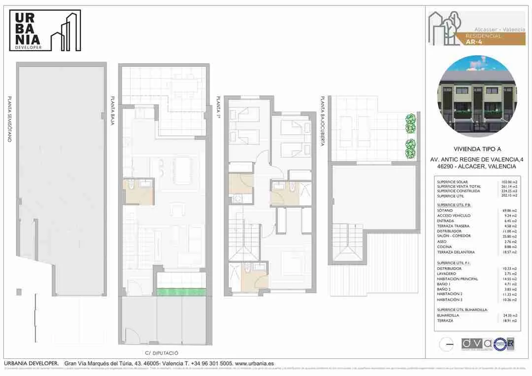 Plano de Adosado esquinero, Residencial AR-4