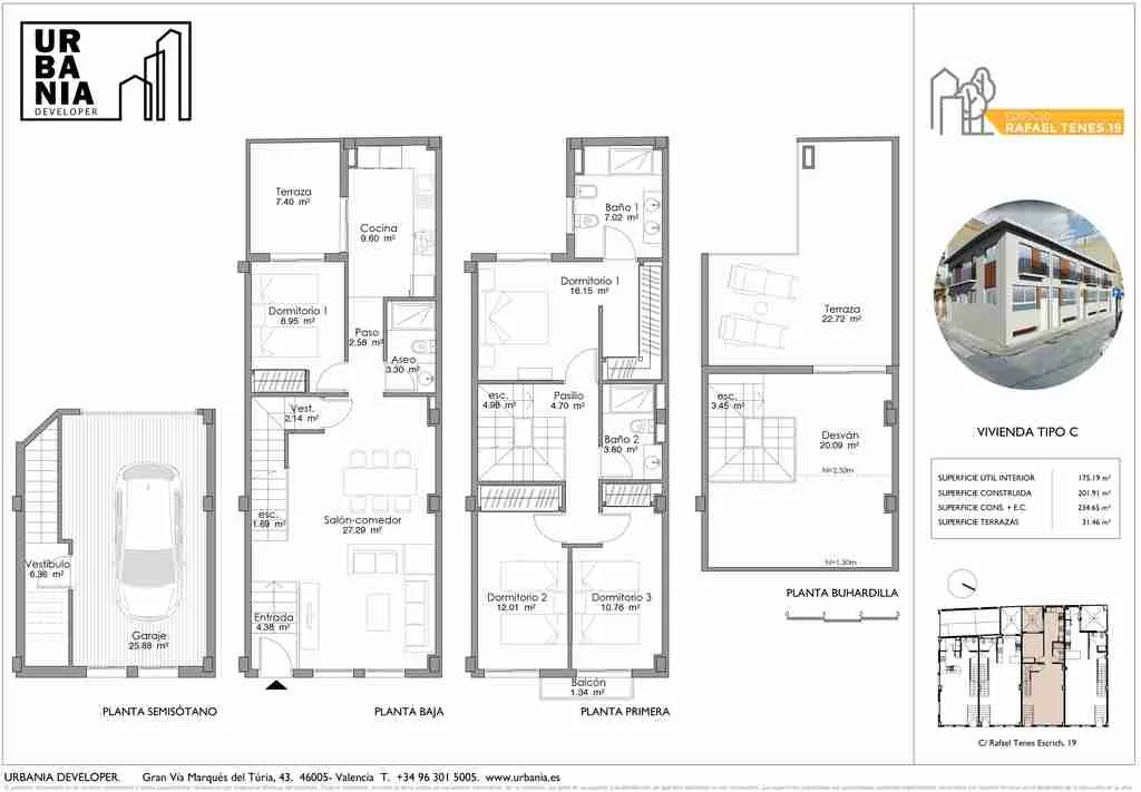 Plano de Unifamiliar C, Residencial Rafael Tenes 19